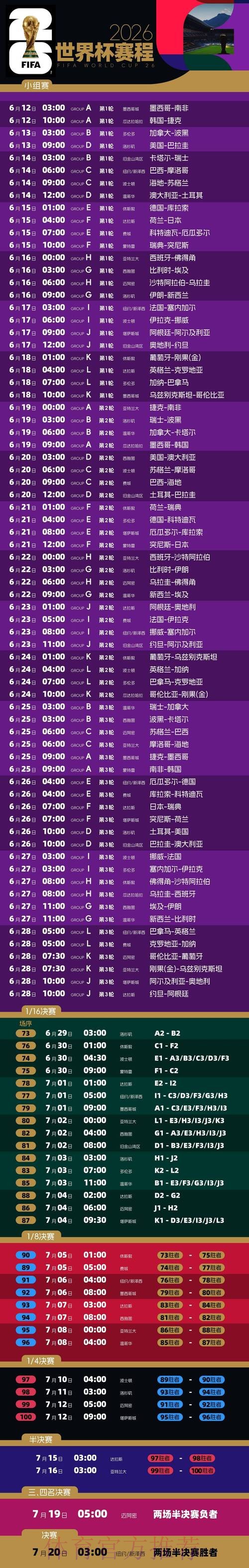 2026世界杯完整赛程详细安排完整安排免费观看 2026世界杯完整赛程详细安排完整安排免费观看