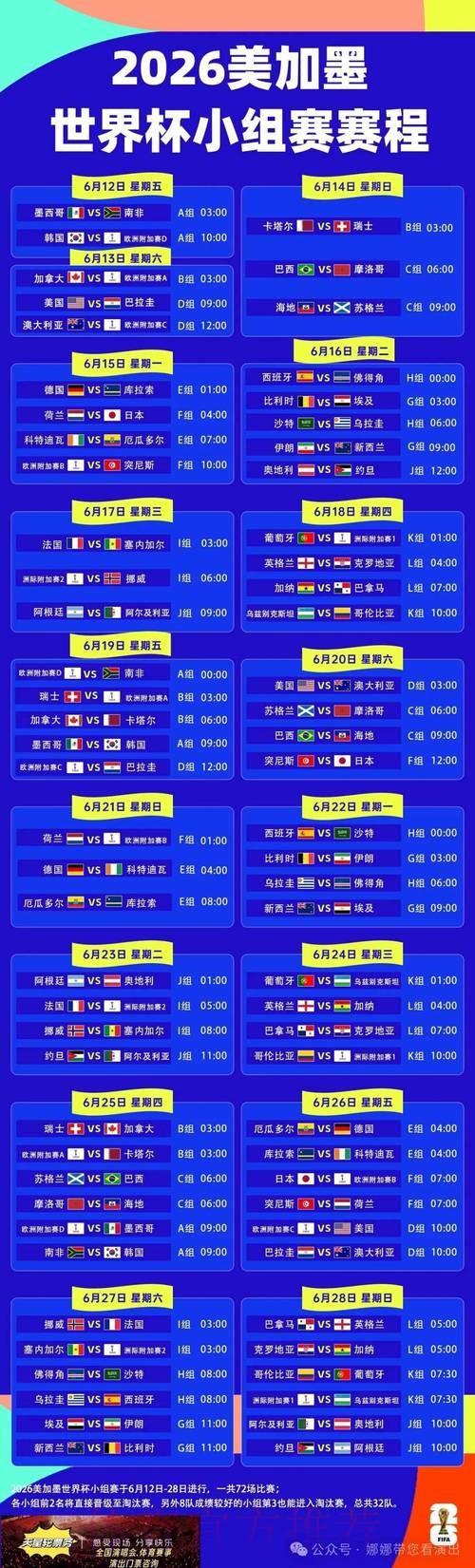 2026世界杯小组赛赛程高清版比赛时间表直播平台 2026世界杯小组赛赛程高清版比赛时间表直播平台